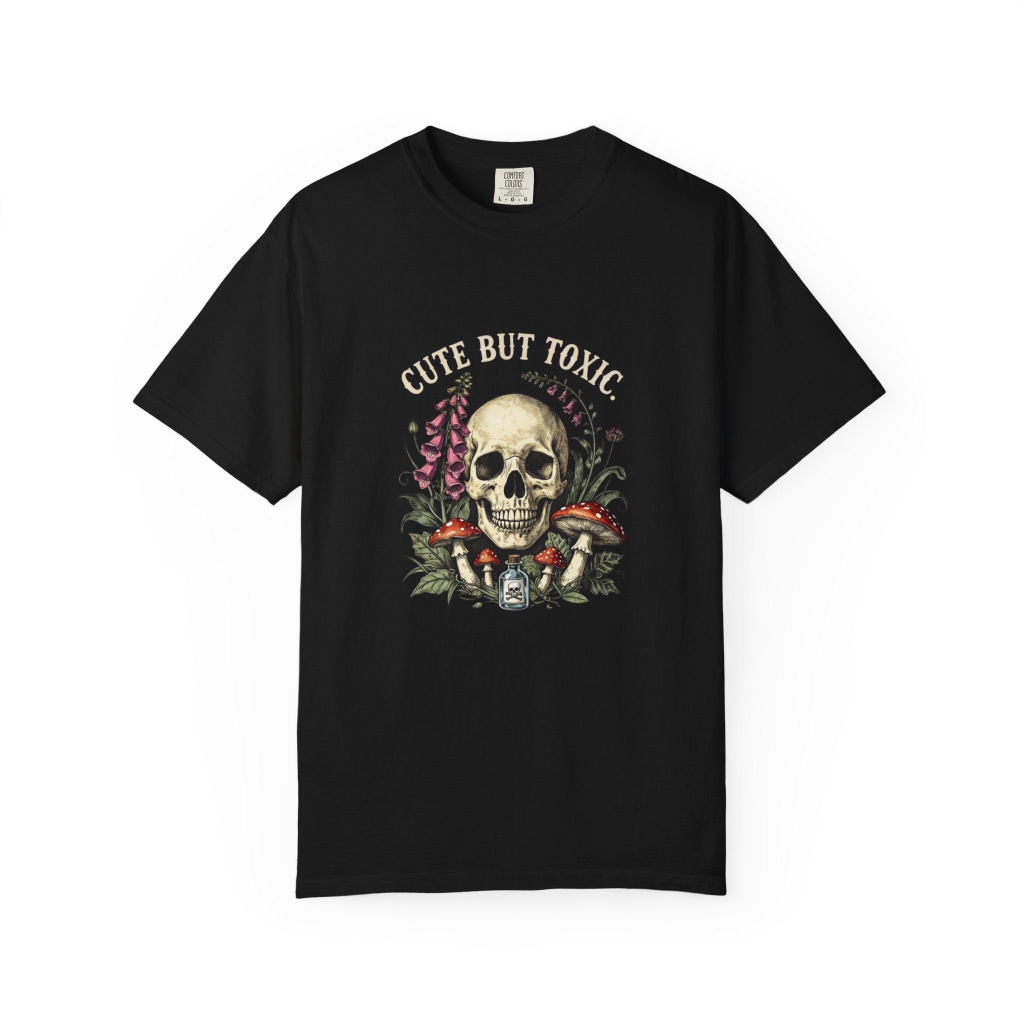 Skull & Mushrooms T-Shirt — "Cute But Toxic" Botanical Tattoo Tee