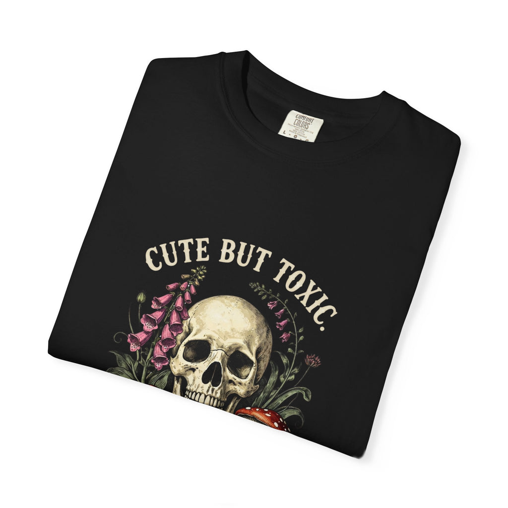 Skull & Mushrooms T-Shirt — "Cute But Toxic" Botanical Tattoo Tee