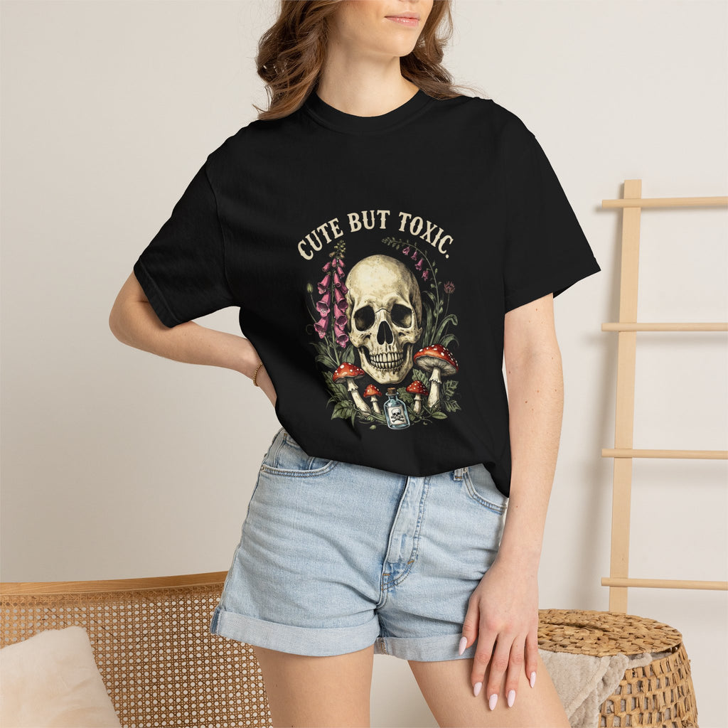 Skull & Mushrooms T-Shirt — "Cute But Toxic" Botanical Tattoo Tee