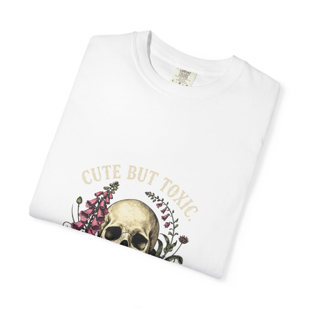 Skull & Mushrooms T-Shirt — "Cute But Toxic" Botanical Tattoo Tee